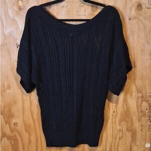 Arden B Sweater Women's Medium Black Loose Cable Knit Short Dolman Sleeve Silk